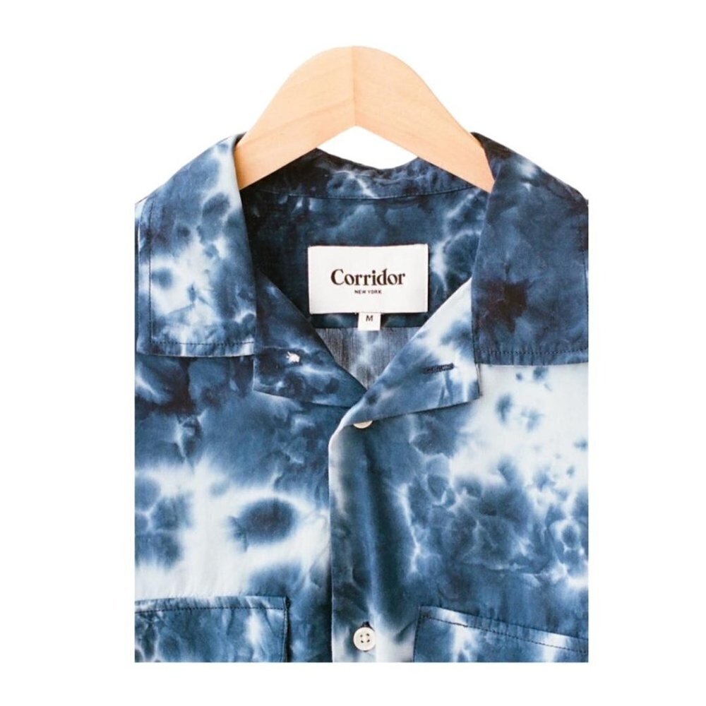 Corridor Mens Blue Tie Dye Collared Long Sleeve Button Up Shirt Sz Xl New — image 7 of 8